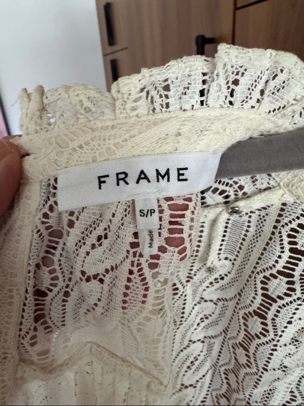 FRAME White Lace Ruffle High-Neck Blouse - Picture 2 of 4